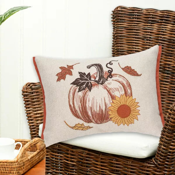 Harvest Time Pumpkin Embellished Fall Throw Pillow