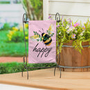 Be Happy Pink Burlap Garden Flag - The Flag Lady