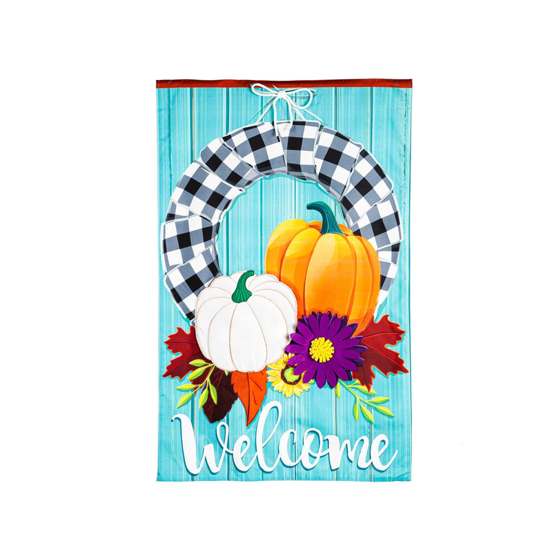 Buffalo Check Fall Wreath Linen Banner - The Flag Lady