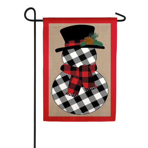 Buffalo Check Snowman Burlap Garden Flag - The Flag Lady