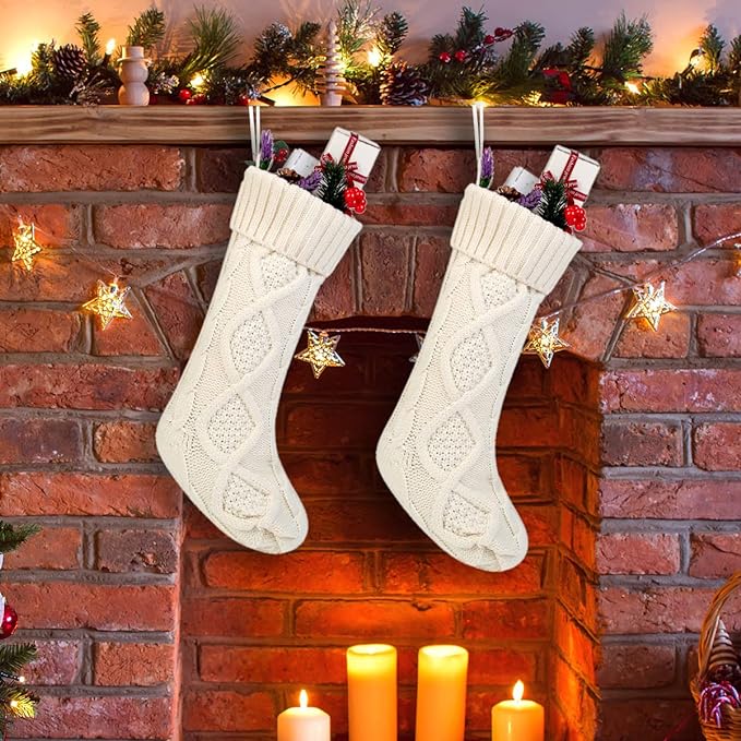 Cable Knit Cream Christmas Stocking - The Flag Lady