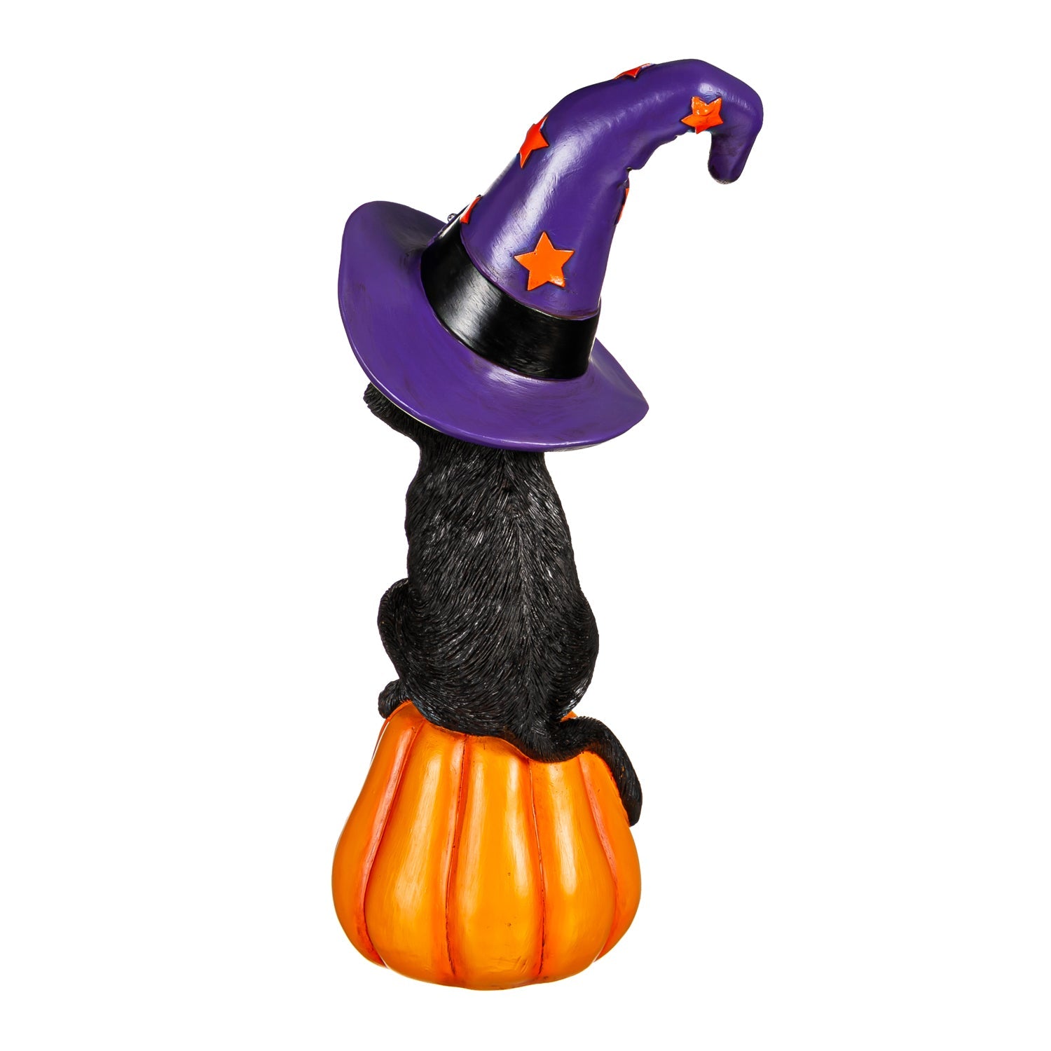 Cat on Jack O' Lantern with Witch Hat LED Statue