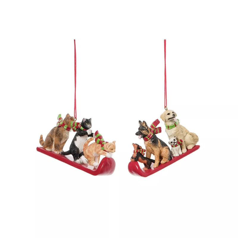 Cats and Dogs Sled Ornament (set of 2) - The Flag Lady