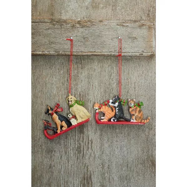 Cats and Dogs Sled Ornament (set of 2) - The Flag Lady