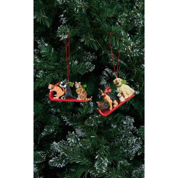 Cats and Dogs Sled Ornament (set of 2) - The Flag Lady