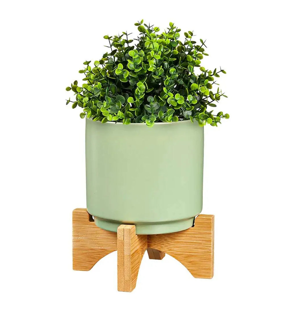 Ceramic Planter w/ Wood Stand (3 colors) 4