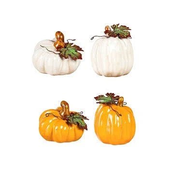 Ceramic Pumpkin with Leaf Table Décor - The Flag Lady