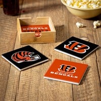 Cincinnati Bengals Ceramic Coaster Set w/ Wood Caddy - The Flag Lady