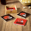 Cleveland Browns Ceramic Coaster Set w/ Wood Caddy - The Flag Lady