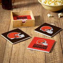 Cleveland Browns Ceramic Coasters Set (4 pc w/ Wood Caddy) - The Flag Lady
