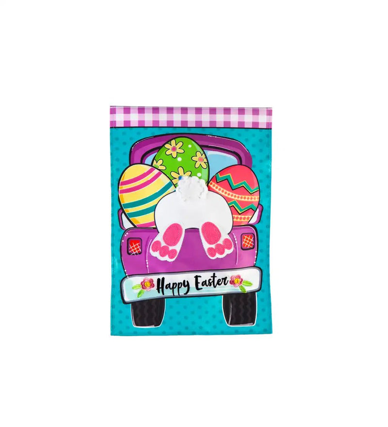 Easter Truck Bunny Bottom Applique Banner - The Flag Lady