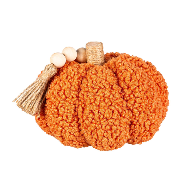 Fabric Pumpkin Tabletop Decor w/Wood Bead and Rope Tassels (6"x6") - The Flag Lady