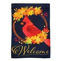 Fall Cardinal Wreath Burlap Garden Flag - The Flag Lady