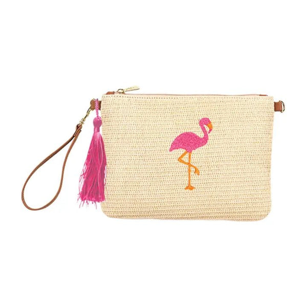 Flamingo Embroidered Hilton Wristlet - The Flag Lady