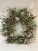 Flocked Snowflake Wreath w/ Berries - The Flag Lady