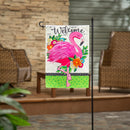 Floral Flamingo Welcome Linen Garden Flag - The Flag Lady