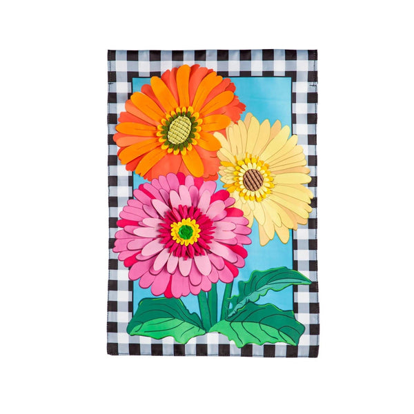 Gerbera Daisy Trio Applique Garden Flag - The Flag Lady