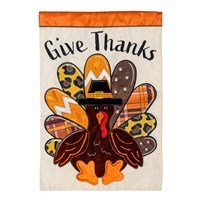 Give Thanks Patterned Turkey Applique Garden Flag - The Flag Lady