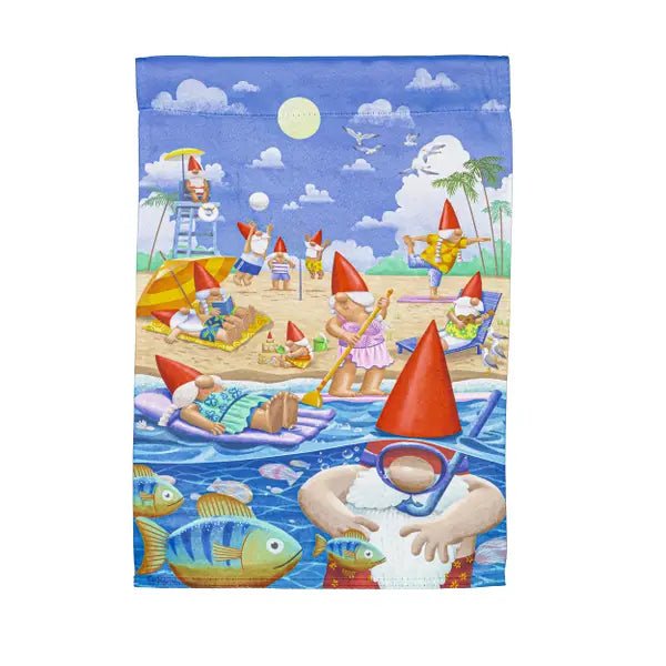 Gnome Beach Day Suede Garden Flag - The Flag Lady