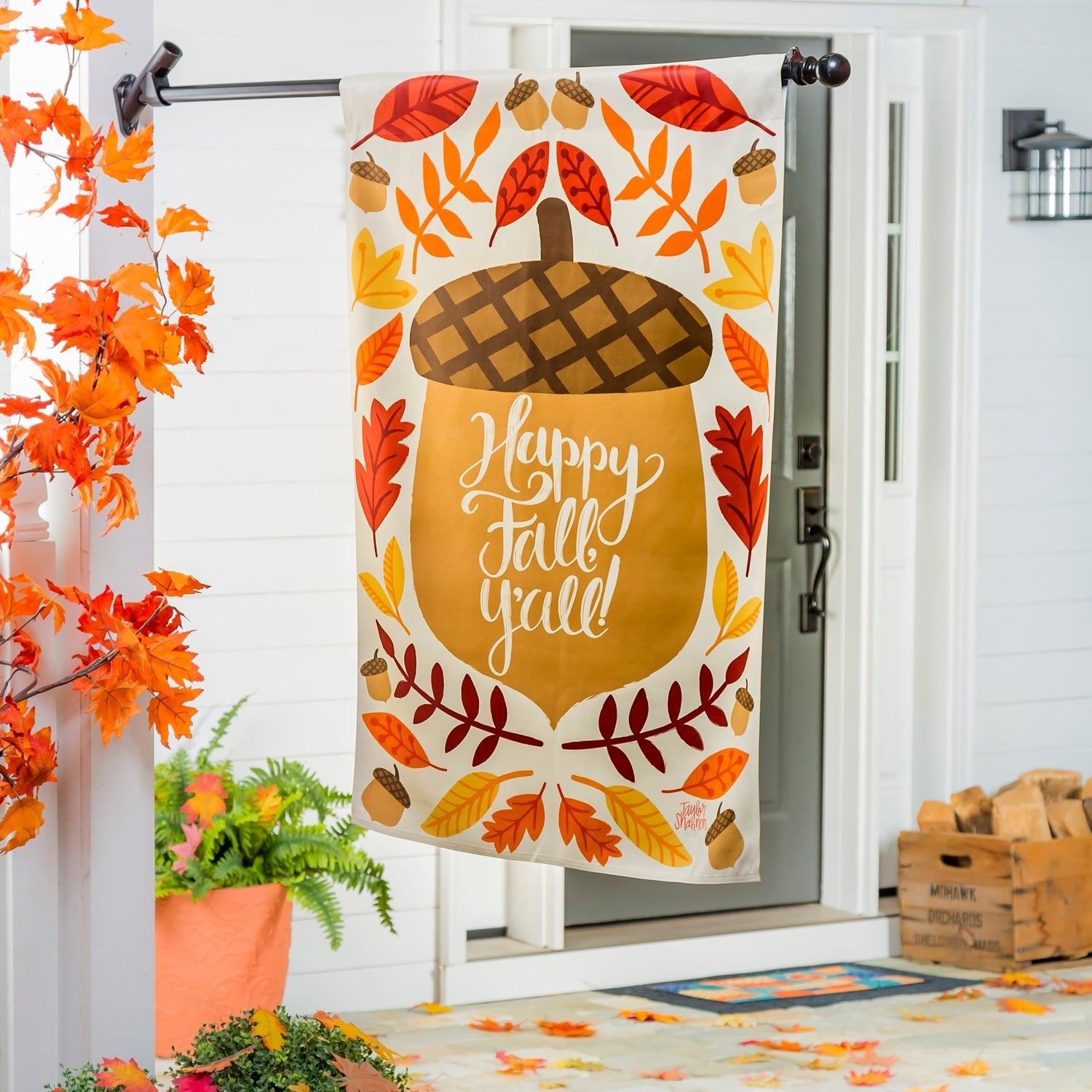 Happy Fall Acorn Suede Banner Flag | Autumn Flags | FlagLadyUSA.com