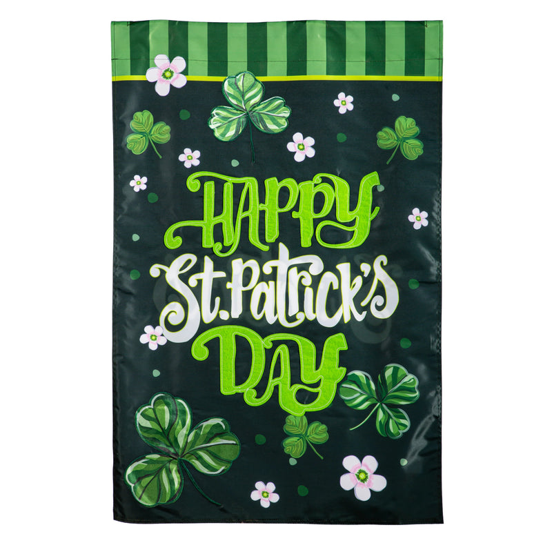 Happy St. Patrick's Day Shamrocks Applique House Flag - The Flag Lady