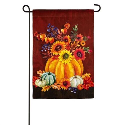 Harvest Floral Pumpkin Textured Suede Garden Flag - The Flag Lady