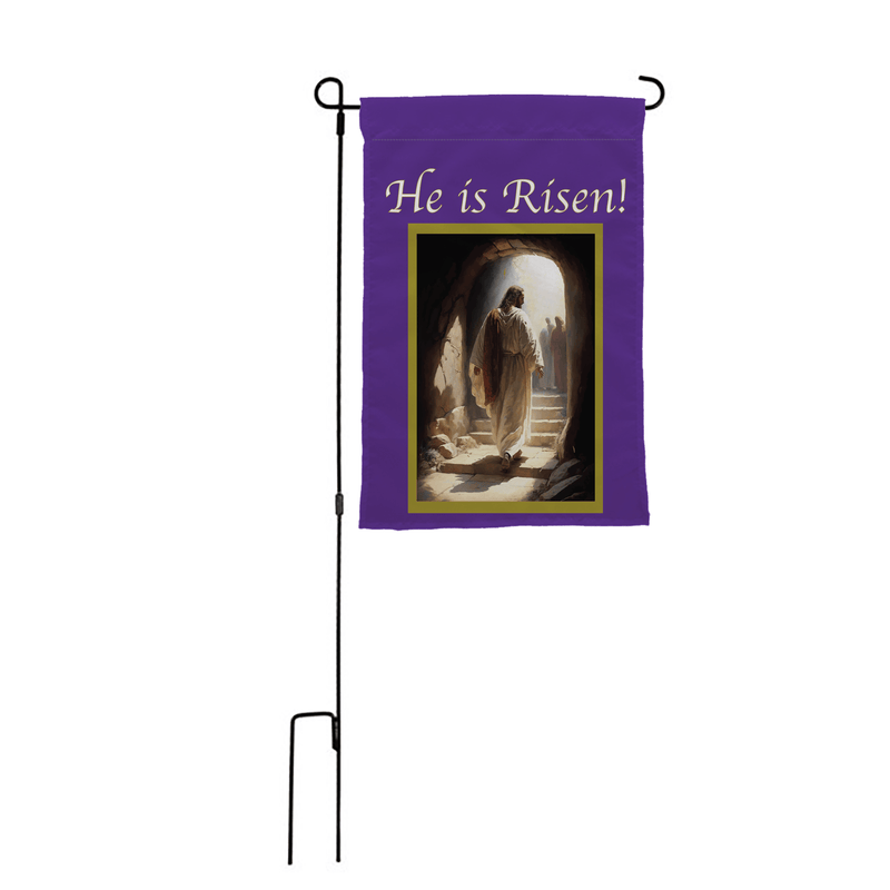 He is Risen: Jesus Walking out of Tomb Flags - The Flag Lady