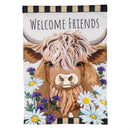 Highland Cow Welcome Friends Applique Garden Flag - The Flag Lady