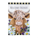 Highland Cow Welcome Friends Applique House Flag - The Flag Lady
