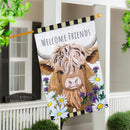 Highland Cow Welcome Friends Applique House Flag - The Flag Lady