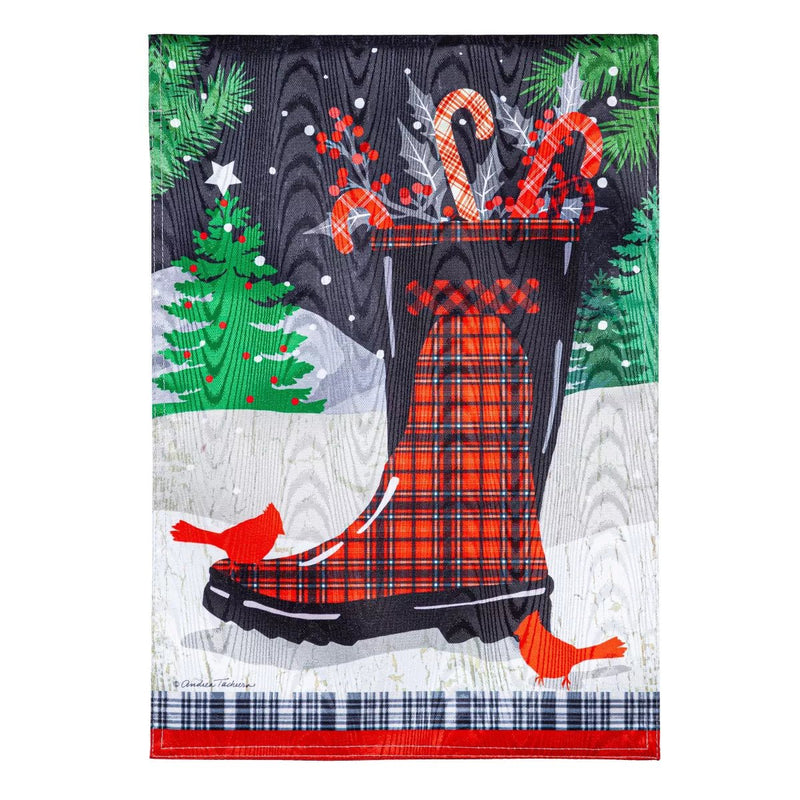 Holiday Plaid Boots Moire Garden Flag - The Flag Lady