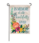 In Memory of a Life Beautifully Lived Burlap Garden Flag - The Flag Lady