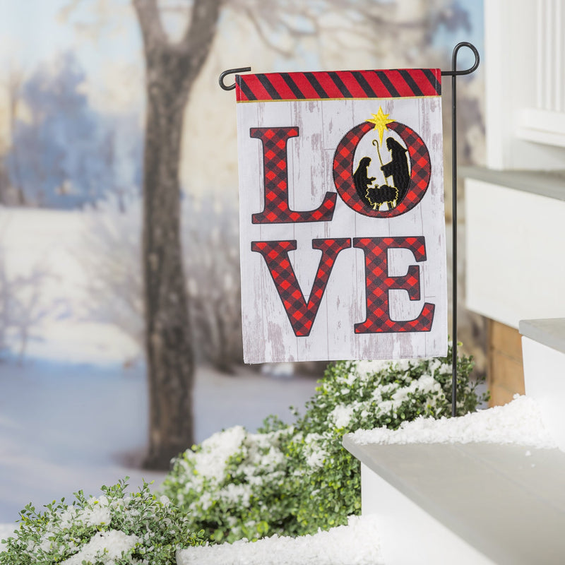 LOVE Nativity Burlap Flag - The Flag Lady