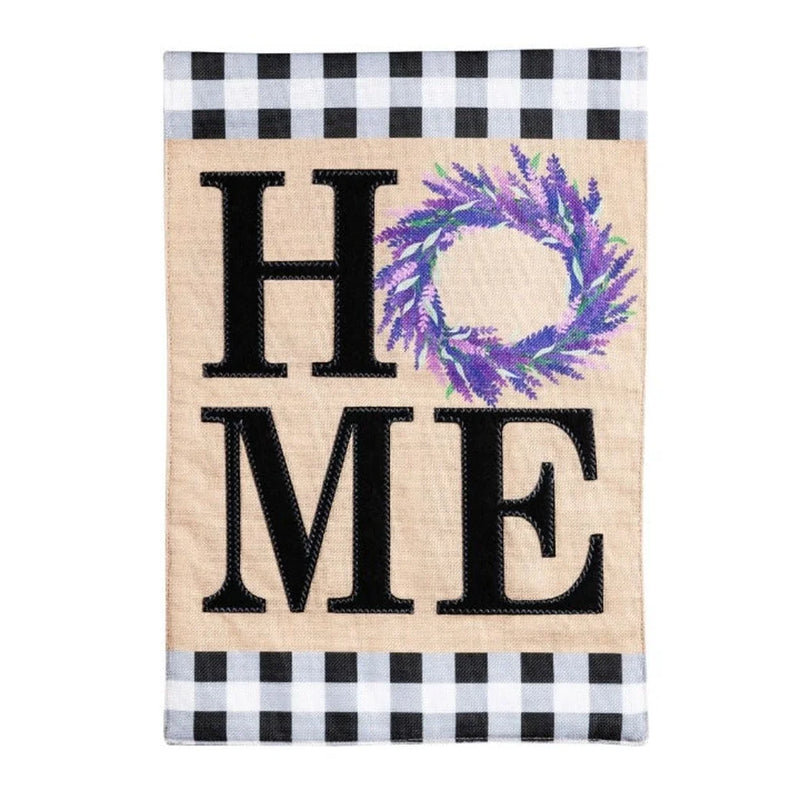 "HOME" Lavender Wreath Burlap Garden Flag