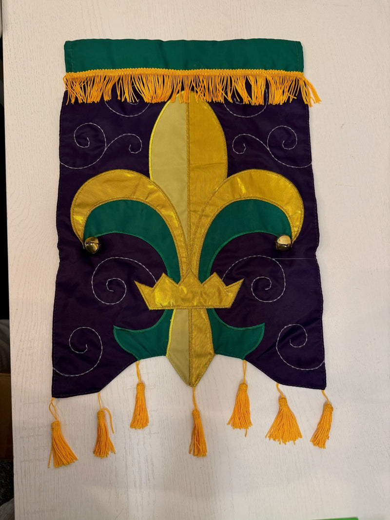 Mardi Gras Fleur De Lis Garden Flag fringe - The Flag Lady