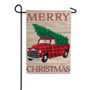Merry Christmas Plaid Truck Linen Banner - The Flag Lady