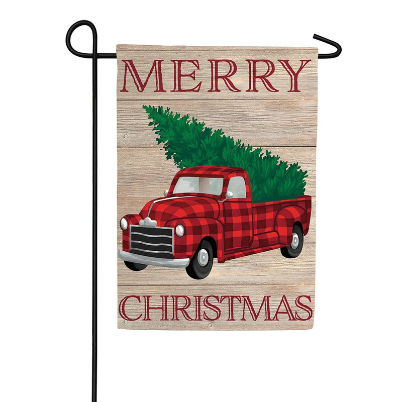 Merry Christmas Plaid Truck Linen Banner - The Flag Lady