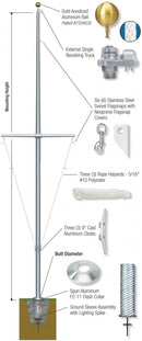 Nautical Single Mast Series External Single Revolving w/ Yardarm Flagpoles - The Flag Lady