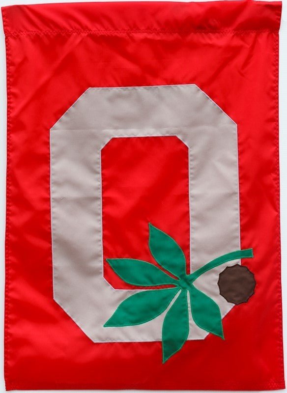 Ohio State Buckeyes Block O Leaf & Nut Garden Flag - The Flag Lady