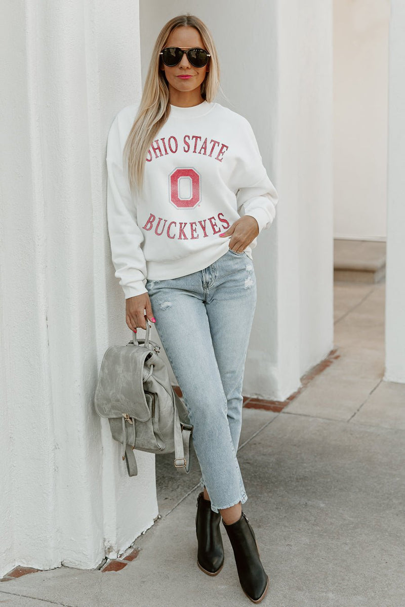 OHIO STATE BUCKEYES PLAY ON PREMIUM FLEECE DROP SHOULDER CREWNECK PULLOVER - The Flag Lady