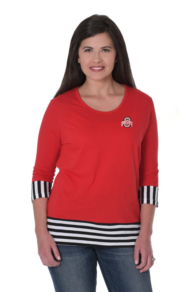 Ohio State Buckeyes Striped Colorblock Top - The Flag Lady