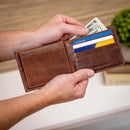 Ohio State University, Embossed 100% Genuine Tumbled Leather Passcase Bi - Fold Wallet, Brown - The Flag Lady