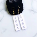 Patriotic USA White Glossy Avrylic Dangle Earrings - The Flag Lady