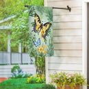 Pollinator Garden Green & Yellow Florals Monarch Butterfly Suede House Flag - The Flag Lady