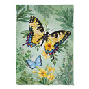 Pollinator Garden Green & Yellow Florals Monarch Butterfly Suede House Flag - The Flag Lady