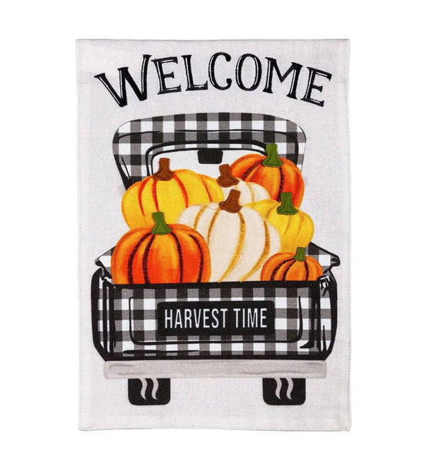 Pumpkin Plaid Truck Burlap Banner - The Flag Lady