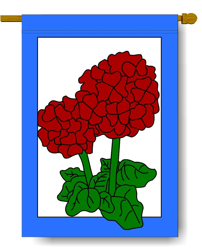 Red Geraniums Banner Flag 28 x 40 inch Flowers, Spring, Summer - The Flag Lady