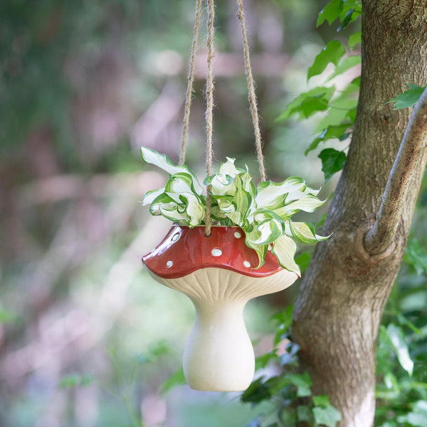 merry mushroom hanging planter Red Mushroom Ceramic Hanging Planter
