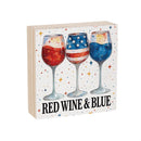 Red White & Bloom Sign Wood Block, Red Wine & Blue, 6"x6" - The Flag Lady