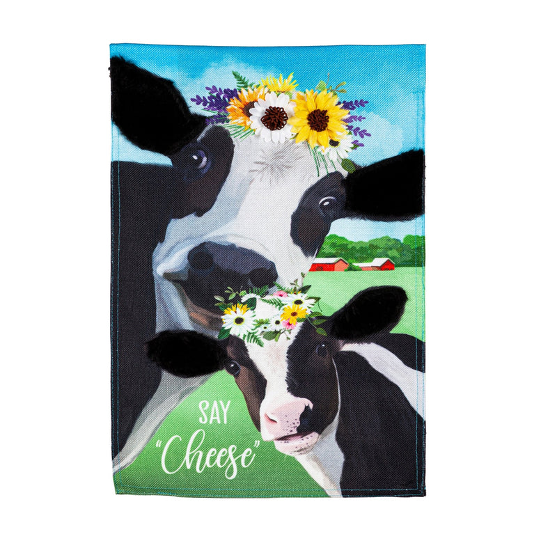 Say Cheese Cows Garden Burlap Flag - The Flag Lady